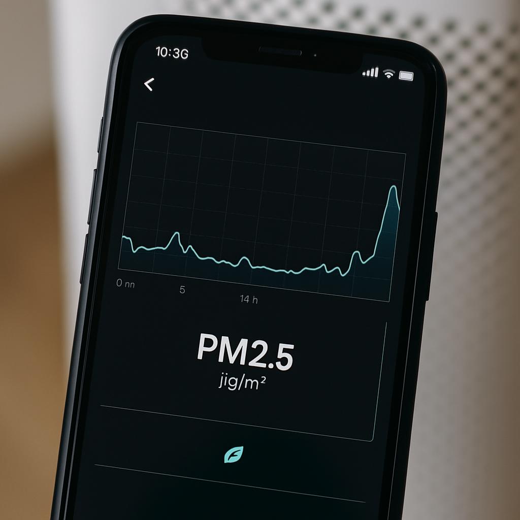 센서·앱 화면 캡처: PM2.5 그래프와 오염 이벤트 표시