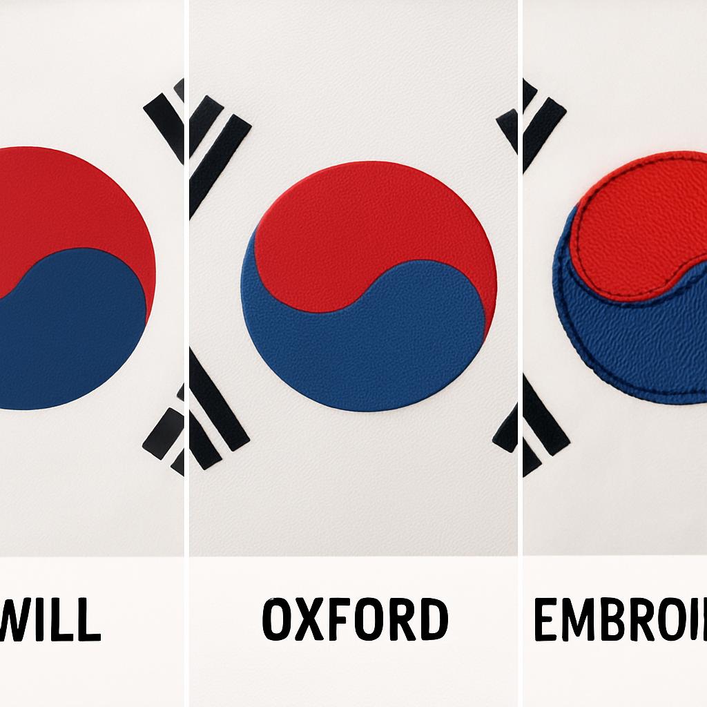 소재 비교샷(트윌/옥스퍼드/자수 디테일)